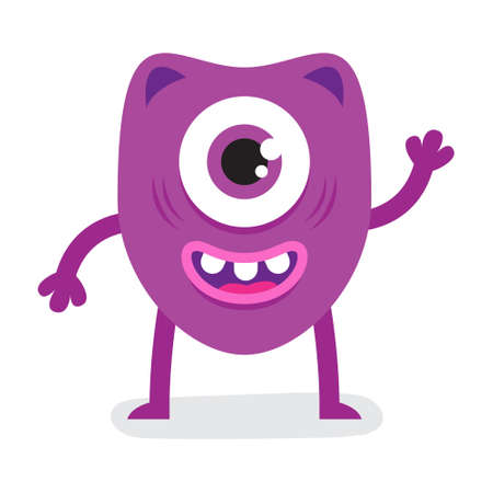 Cute Halloween One Eye Purple Monster Flat Design Illustrationのイラスト素材