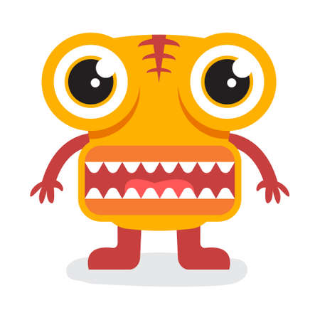 Cute Yellow Halloween Monster with Big Mouth Flat Design Illustrationのイラスト素材