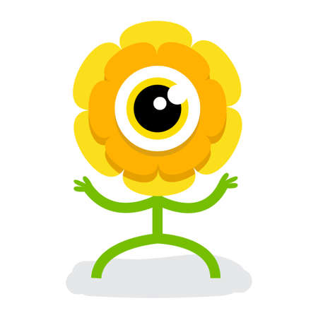 Cute Sun Flower Halloween Monster Flat Design Illustrationのイラスト素材
