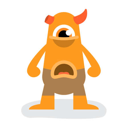 Cute Angry One eye Halloween Monster with Half Horn Flat Design Illustrationのイラスト素材