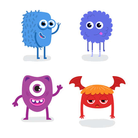 Funny Cute Purple Halloween Monster with Horn Flat Design Vector Illustrationのイラスト素材
