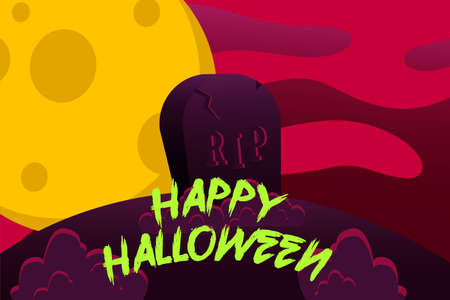 Happy Halloween Background with Big tombstone and full moon in the skyのイラスト素材