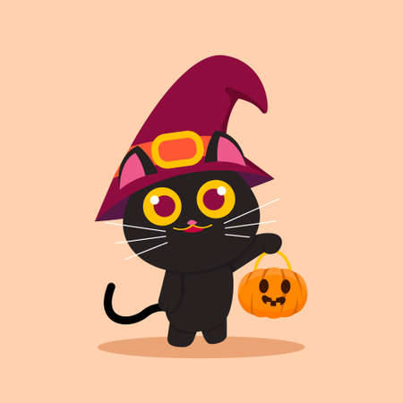 Vector Illustration for Halloween, Cute Black cat Carrying Pumpkinのイラスト素材