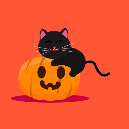 Vector Illustration for Halloween, Cute Black Cat on the pumpkinのイラスト素材