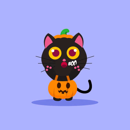 Vector Illustration for Halloween, Cute Black Cat Wearing jack-o-lantern Costumeのイラスト素材