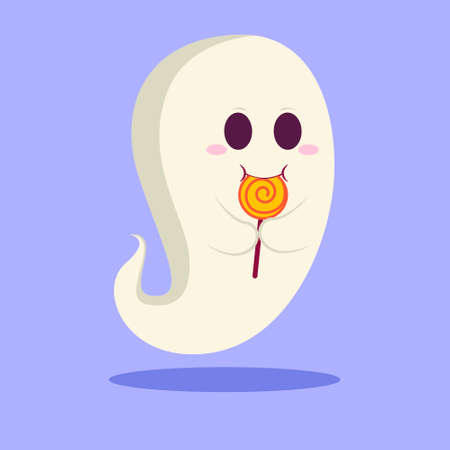 Halloween Cute Ghost Eat Candy Illustrationのイラスト素材
