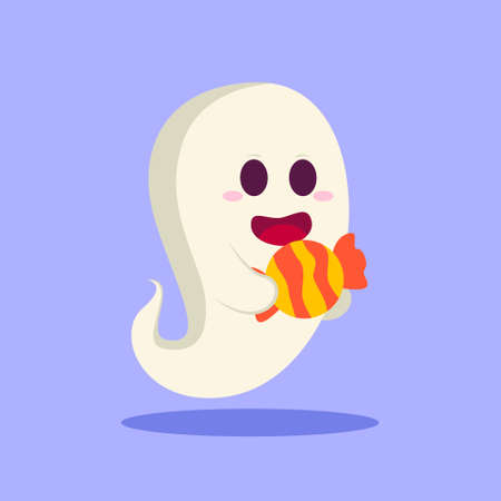 Halloween Cute Ghost Carrying Big Candy Illustrationのイラスト素材