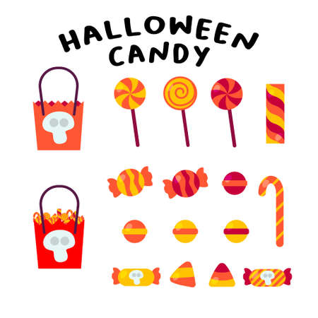 Set of Halloween Candy with Halloween Paper Bagのイラスト素材