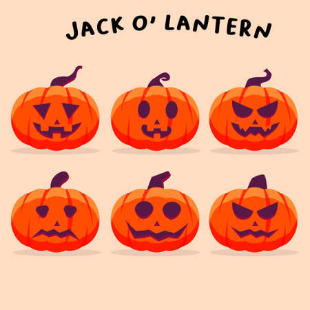 Set of Jack O' Lantern with Different Expressionのイラスト素材