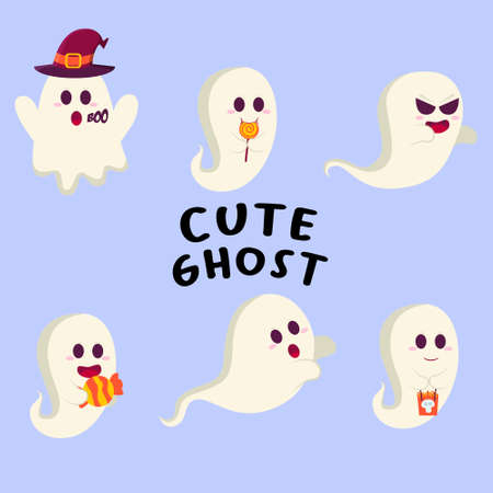 Set of Halloween Cute Ghost Characterのイラスト素材
