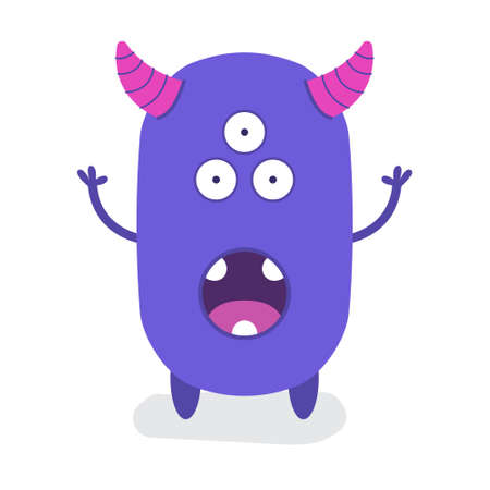 Funny Cute Purple Third Eyes Halloween with horn Flat Design Vector Illustrationのイラスト素材