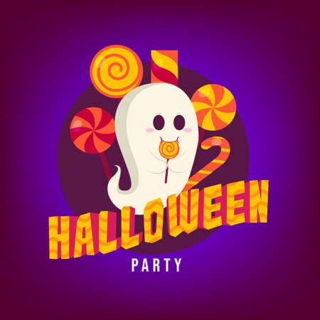 Halloween Party Trick or Treat Cute Cat With Bag of Candy Moon Background Poster Illustration Flat design Vectorのイラスト素材