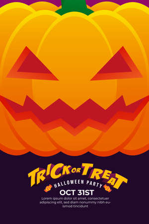 Halloween Party Poster with Big Creepy Pumpkin Face can use for poster, flyer, web design, invitation, greeting cardのイラスト素材