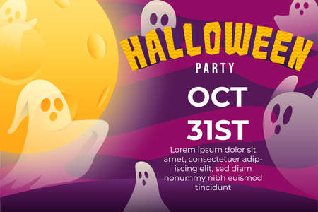Halloween Party Poster with creepy ghost flying on the full moon at night, can use for poster, flyer, web design, invitation, greeting cardのイラスト素材