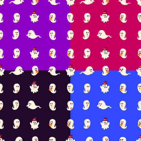 Seamless Pattern Cute Ghost on purple and blue background. can use for cover book, textile, backgroundのイラスト素材