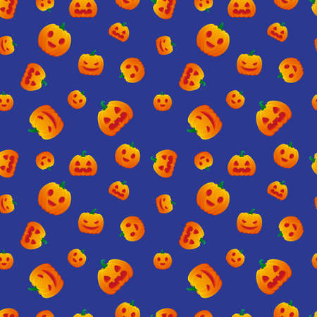 Halloween Pattern Jack O Lantern Pumpkin Evil Smile Grin Flushed Vector Design Background Illustrationのイラスト素材