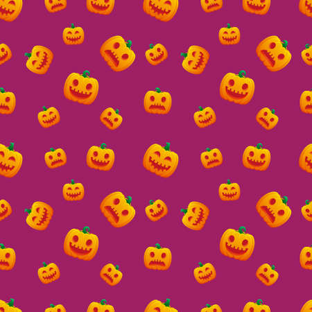Halloween Pattern Jack O Lantern Pumpkin Worried Happy Grin Vector Design Background Illustrationのイラスト素材