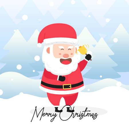 Santa Claus ring a bell with scene winter landscape.Cute Christmas Characterのイラスト素材