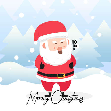 Santa Claus Laughing ho ho ho with scene winter landscape.Cute Christmas Characterのイラスト素材