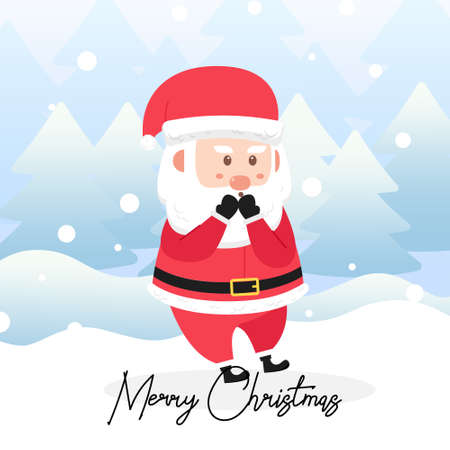 Santa Claus surprised with scene winter landscape.Cute Christmas Characterのイラスト素材