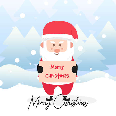 Santa Claus holding a merry christmas board with scene winter landscape.Cute Christmas Characterのイラスト素材