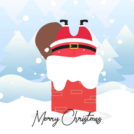 Santa Claus Stuck in Chimney with scene winter landscape.Cute Christmas Characterのイラスト素材