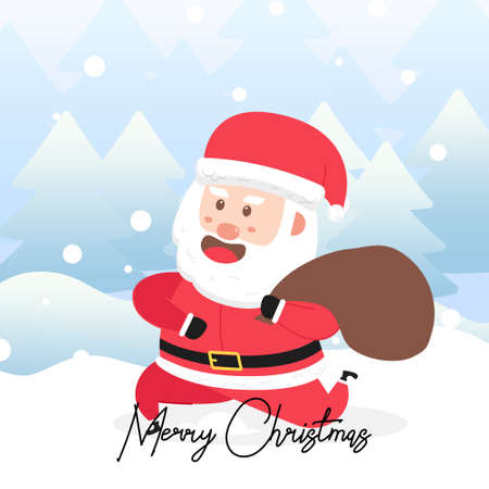 Santa Claus carries a bag of gifts with scene winter landscape.Cute Christmas Characterのイラスト素材