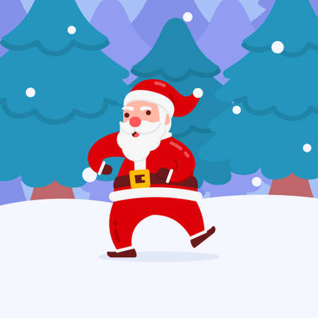 Christmas Santa Character deliver gift box by riding a motorcycle With Background Flat Design Illustrationのイラスト素材