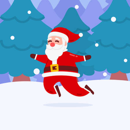 Christmas Santa Character deliver gift box by riding a motorcycle With Background Flat Design Illustrationのイラスト素材