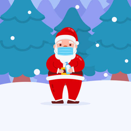 Christmas Santa Character deliver gift box by riding a motorcycle With Background Flat Design Illustrationのイラスト素材