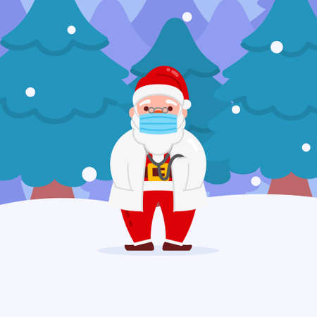 Christmas Santa Character deliver gift box by riding a motorcycle With Background Flat Design Illustrationのイラスト素材