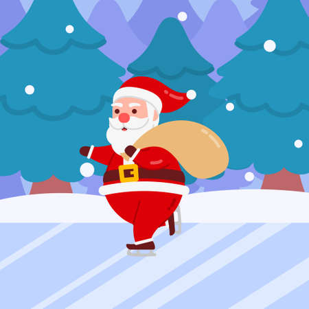 Christmas Santa Character deliver gift box by riding a motorcycle With Background Flat Design Illustrationのイラスト素材