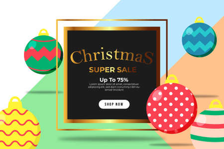 Christmas Banner Super Sale Up To 75% Template with Christmas Light Tree Ornament Background Vectorのイラスト素材