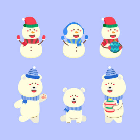 Set Of Snowman Christmas Activity Character Cartoon Bundle Flat Designのイラスト素材