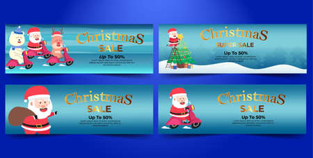 Christmas Banner Super Sale Bundle with Blue Background Flat Design Vectorのイラスト素材