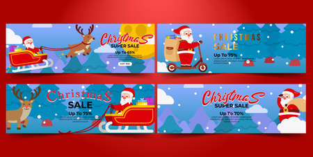 Christmas Banner Sale Bundle with Blue Background Flat Design Vectorのイラスト素材