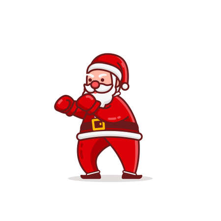 Christmas Santa Claus Cartoon Character Boxing Flat Design Vector Illustrationのイラスト素材