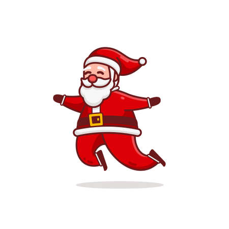 Christmas Santa Claus Cartoon Character Jump and Fly Flat Design Vector Illustrationのイラスト素材