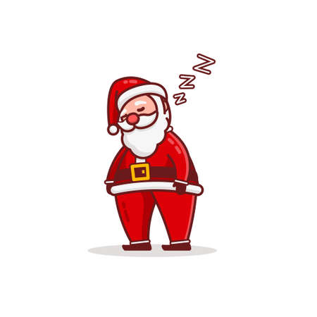 Christmas Santa Claus Cartoon Character Sleep Standing Flat Design Vector Illustrationのイラスト素材