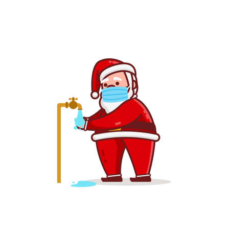 Christmas Santa Claus Character wear mask and Wash Hand Flat Design Vector Illustrationのイラスト素材