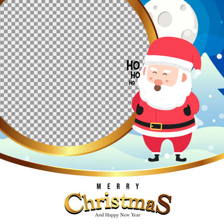 Merry Christmas Background with Cute Santa Laughing ho ho ho .empty space in the hanging circle.Holiday Social media post,Christmas sale, greeting card template vector.のイラスト素材