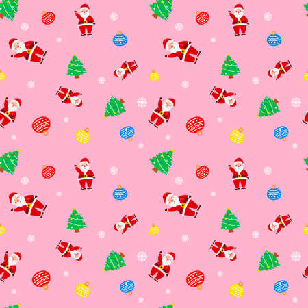 Christmas Cute Santa Claus Tree Lamp Pink Pattern For Wrapping Paper Illustrationのイラスト素材