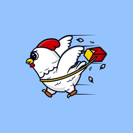 Cute Chicken Delivery. Cute mascot character. Concept Isolated Premium Vector. Flat Cartoon Style.のイラスト素材
