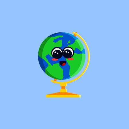 Cute Globe character icon design. Vector illustration of school objects. back to school tools concept.のイラスト素材