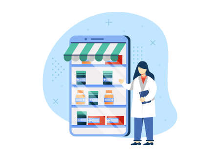Digital pharmacy concept vector illustration. pharmacy store, online pharmacy. can use for homepage, mobile apps, web banner. character cartoon Illustration flat style.のイラスト素材