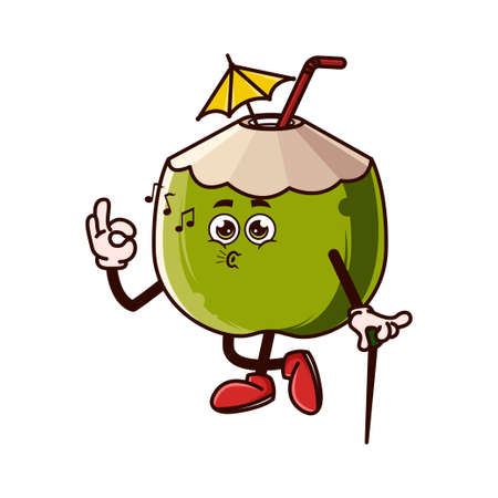 Cute coconut character okay gesture and whistle. Fruit character icon concept isolated. flat cartoon style Premium Vectorのイラスト素材