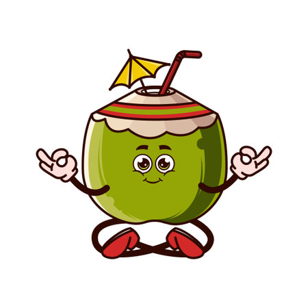 Cute coconut character Meditation. Fruit character icon concept isolated. Emoji Sticker. flat cartoon style Vectorのイラスト素材