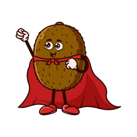 Cute Kiwi fruit character with Super hero costume and try to fly. Fruit character icon concept isolated. Emoji Sticker. flat cartoon style Vectorのイラスト素材