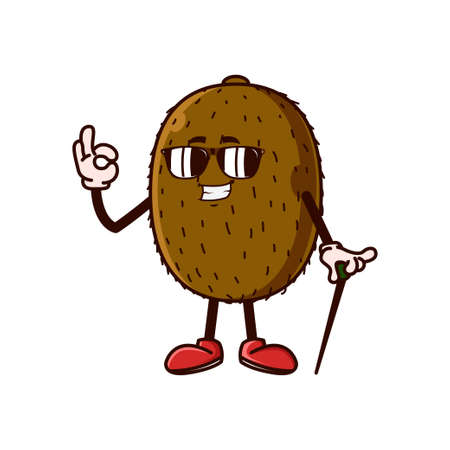 Cute Kiwi Fruit character with eye glass and OK hand gesture. Fruit character icon concept isolated. flat cartoon style Premium Vectorのイラスト素材