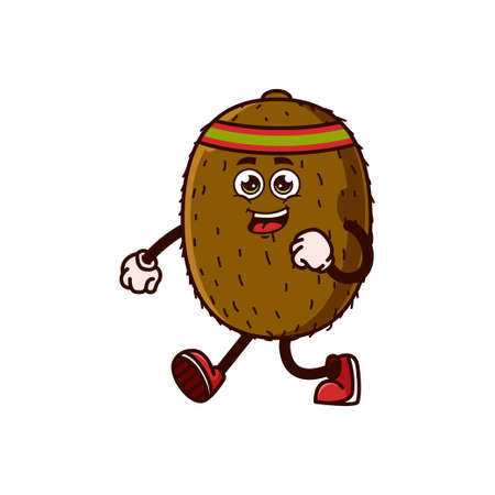 Cute Kiwi fruit character jogging. Fruit character icon concept isolated. Emoji Sticker. flat cartoon style Vectorのイラスト素材
